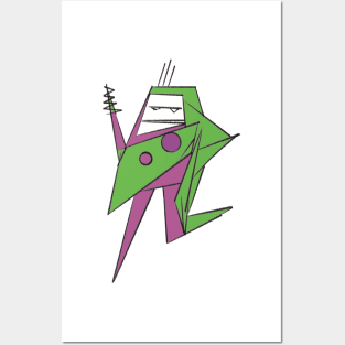 Zap the robot purple and green Posters and Art